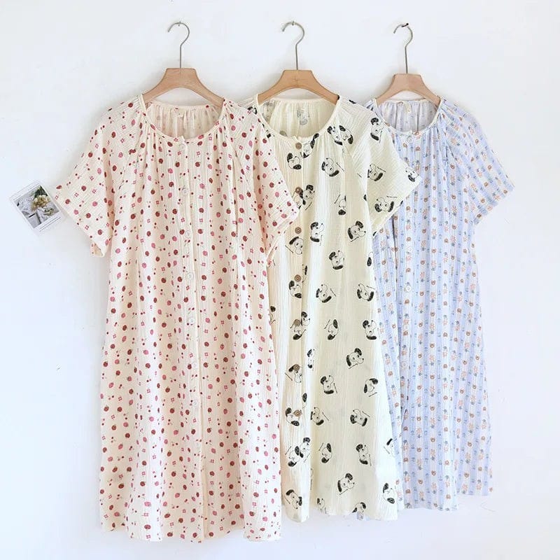 Robe de Chambre Femme Coton Imprimé Manches Courtes Été