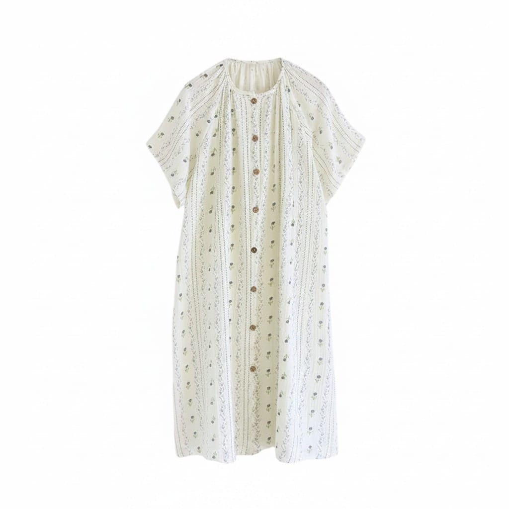 Robe de Chambre Femme Coton Imprimé Manches Courtes Été