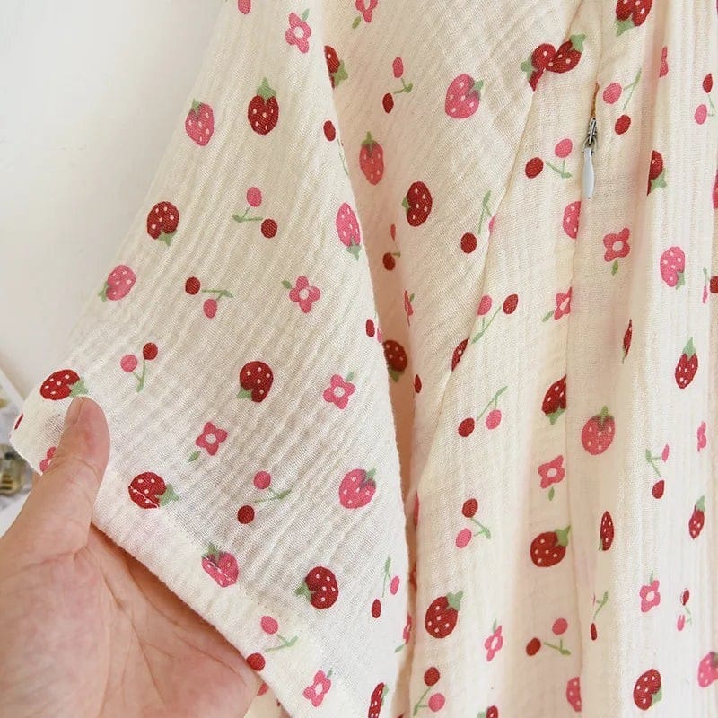 Robe de Chambre Femme Coton Imprimé Manches Courtes Été