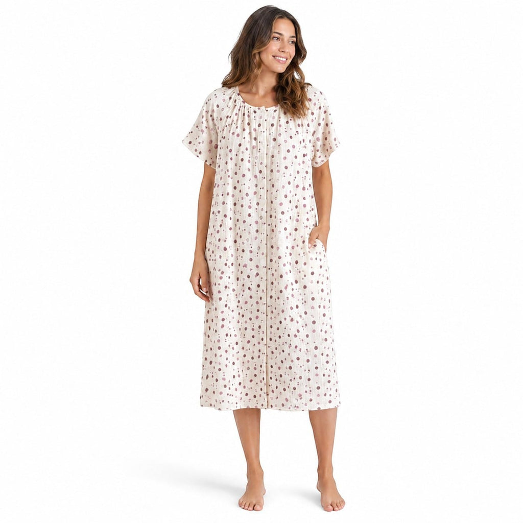 Robe de Chambre Femme Coton Imprimé Manches Courtes Été