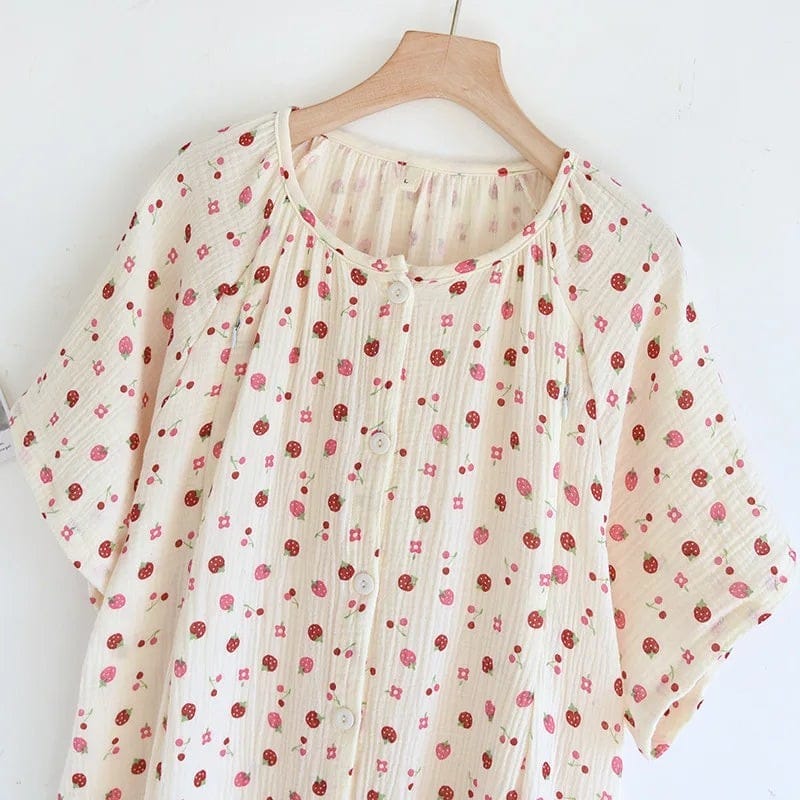 Robe de Chambre Femme Coton Imprimé Manches Courtes Été