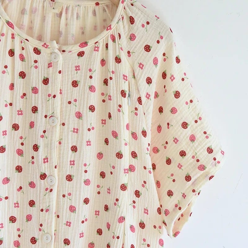 Robe de Chambre Femme Coton Imprimé Manches Courtes Été
