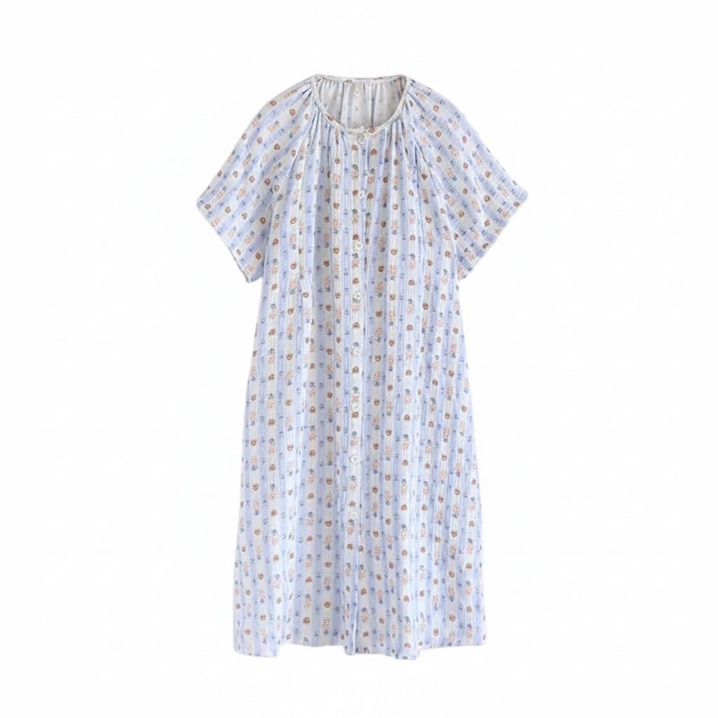 Robe de Chambre Femme Coton Imprimé Manches Courtes Été