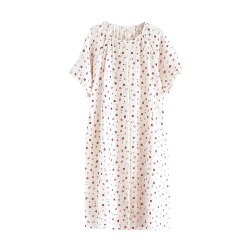 Robe de Chambre Femme Coton Imprimé Manches Courtes Été