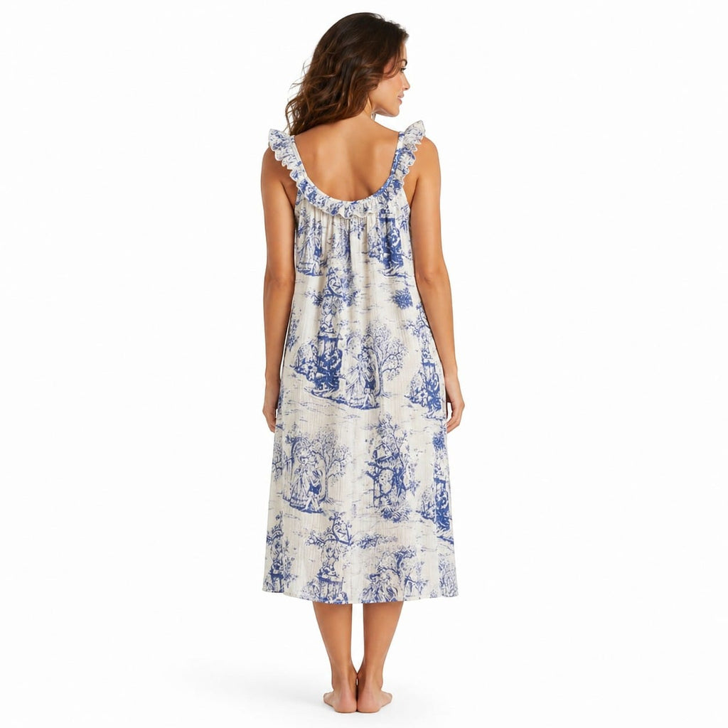 Robe de Chambre Femme Coton Imprimé Volants Bretelles Fines