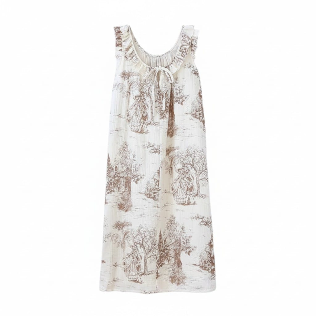 Robe de Chambre Femme Coton Imprimé Volants Bretelles Fines