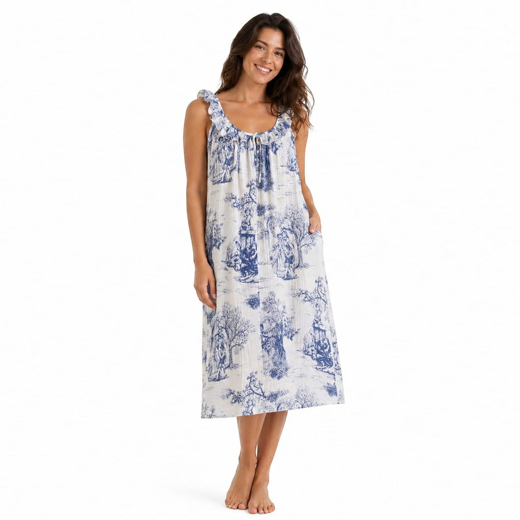 Robe de Chambre Femme Coton Imprimé Volants Bretelles Fines