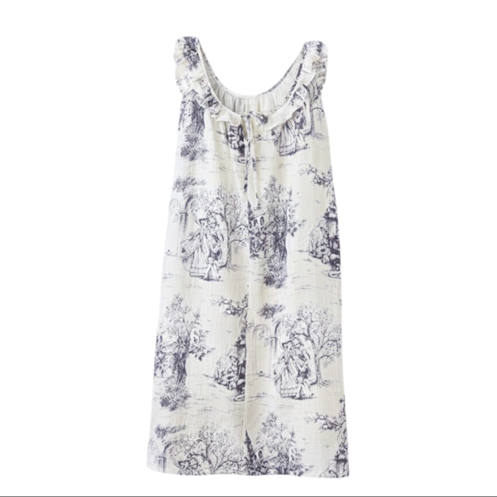Robe de Chambre Femme Coton Imprimé Volants Bretelles Fines