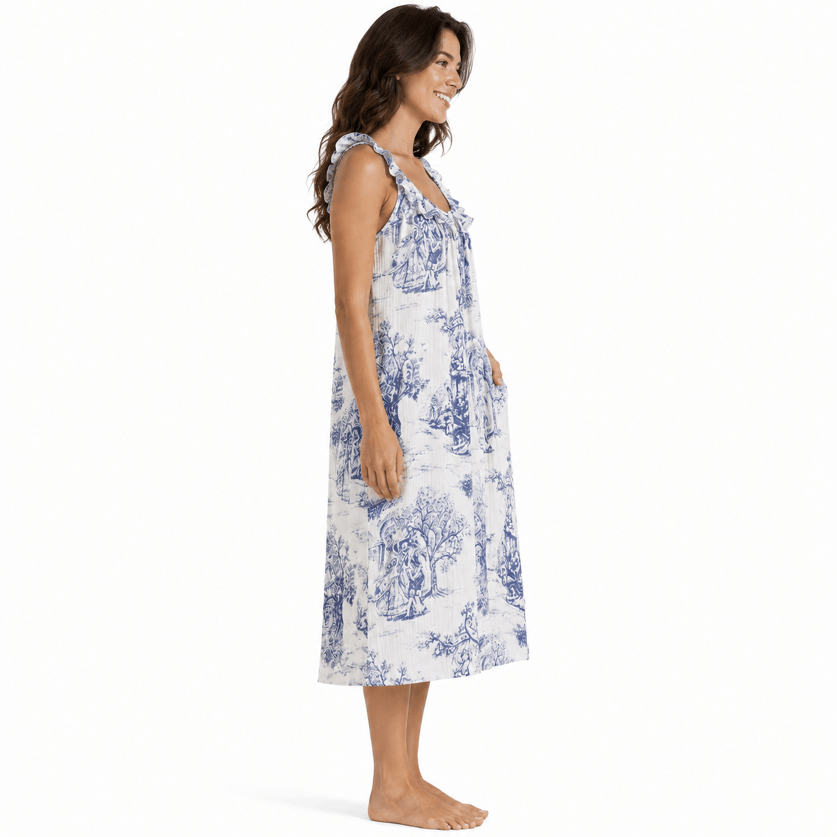 Robe de Chambre Femme Coton Imprimé Volants Bretelles Fines
