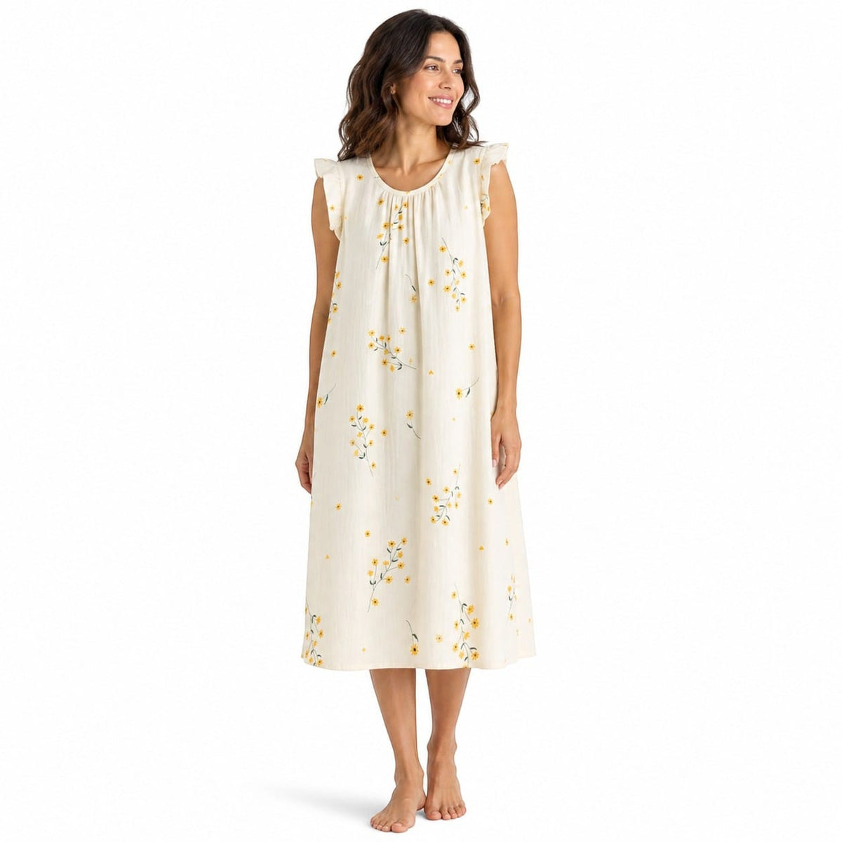 Robe de chambre Femme Coton Jaune Fleuri