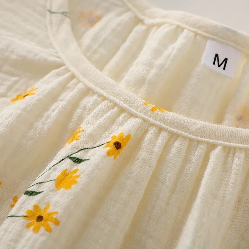 Robe de chambre Femme Coton Jaune Fleuri