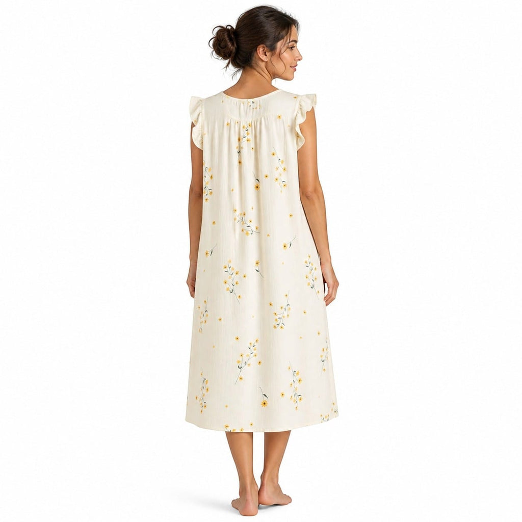 Robe de chambre Femme Coton Jaune Fleuri