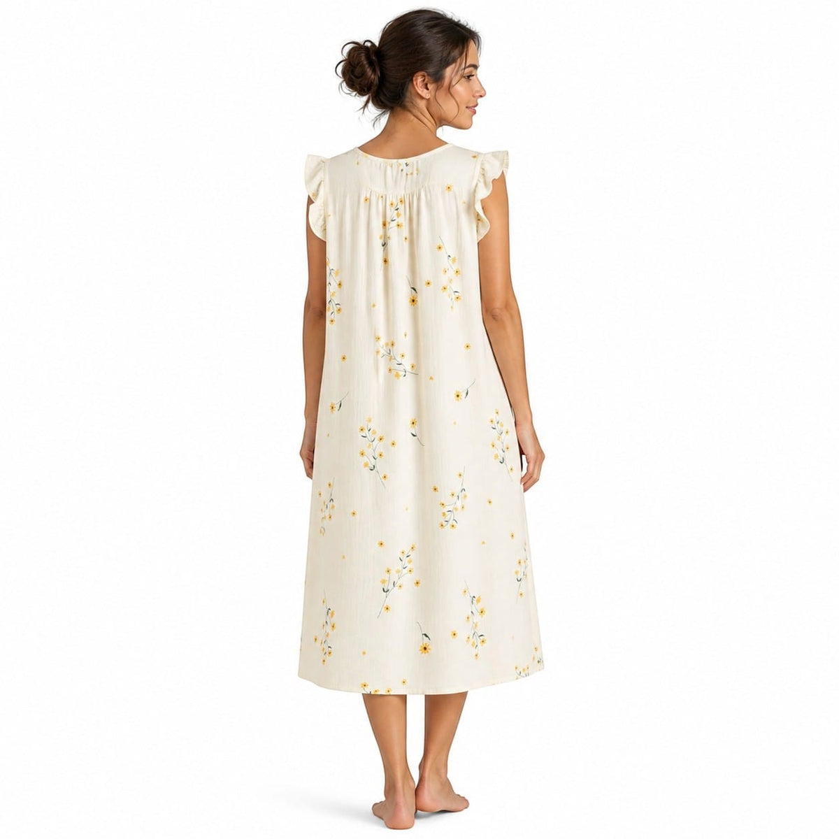 Robe de chambre Femme Coton Jaune Fleuri