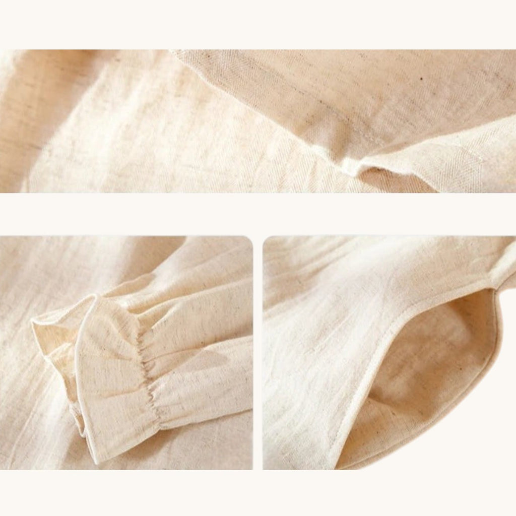 Robe de Chambre Femme Coton Lin Manches Longues Uni