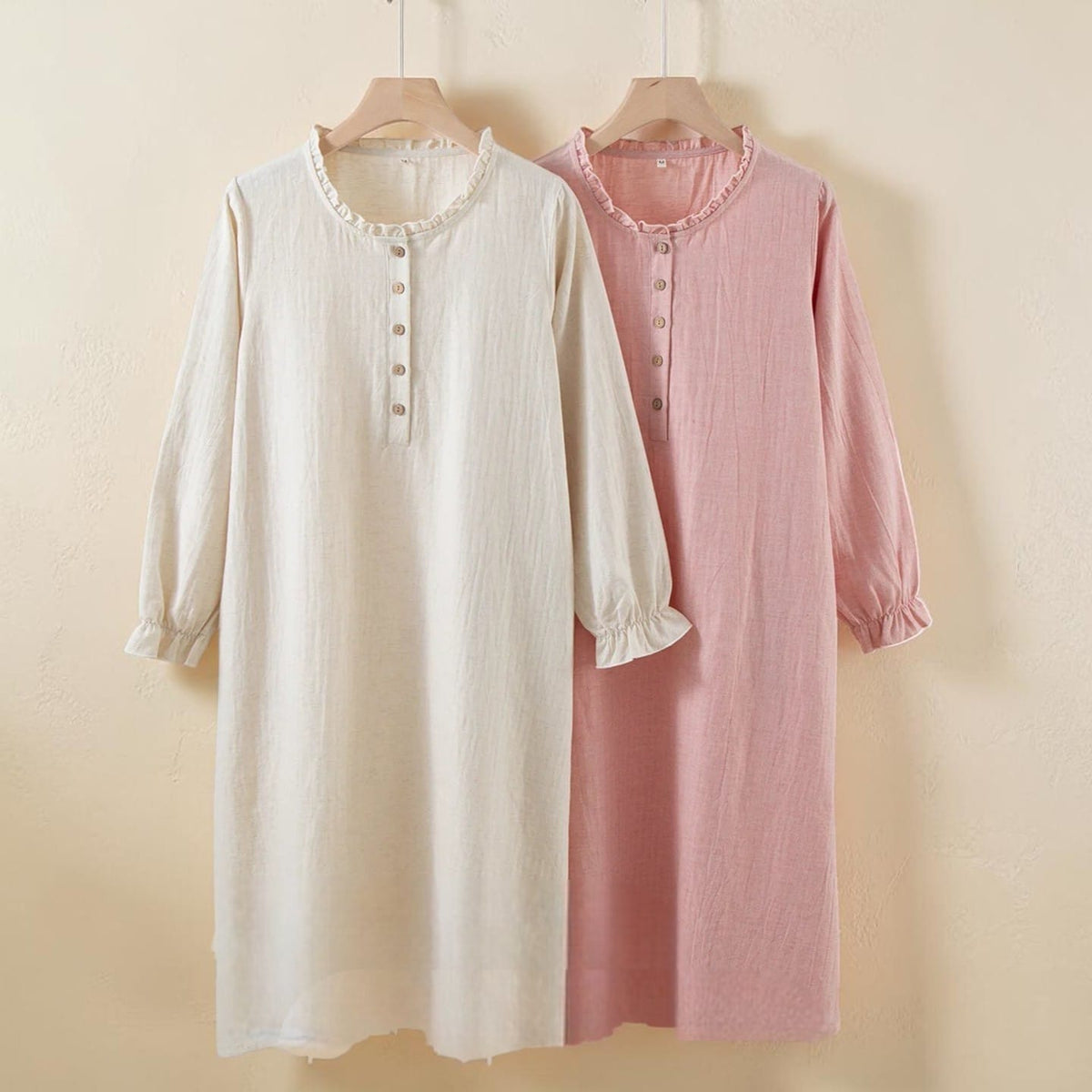 Robe de Chambre Femme Coton Lin Manches Longues Uni