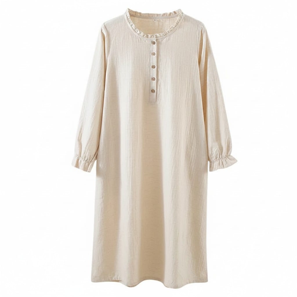 Robe de Chambre Femme Coton Lin Manches Longues Uni