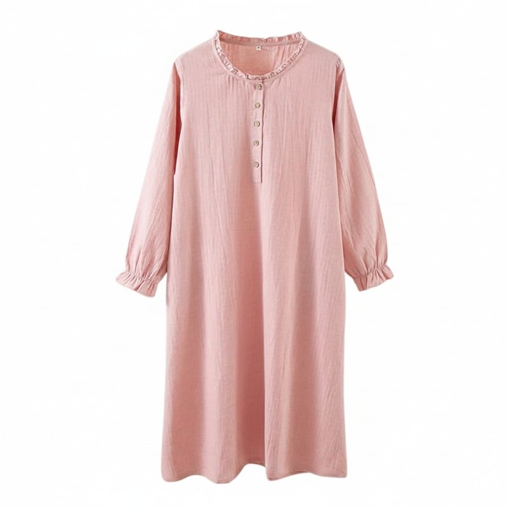 Robe de Chambre Femme Coton Lin Manches Longues Uni