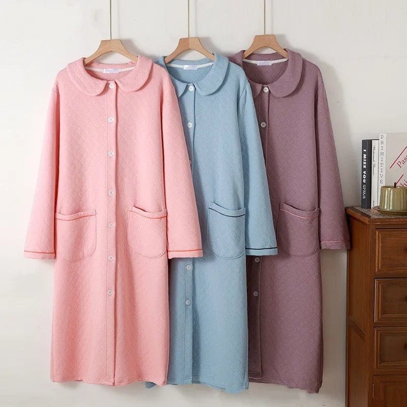 Robe de Chambre Femme Coton Matelassée Douce Hiver