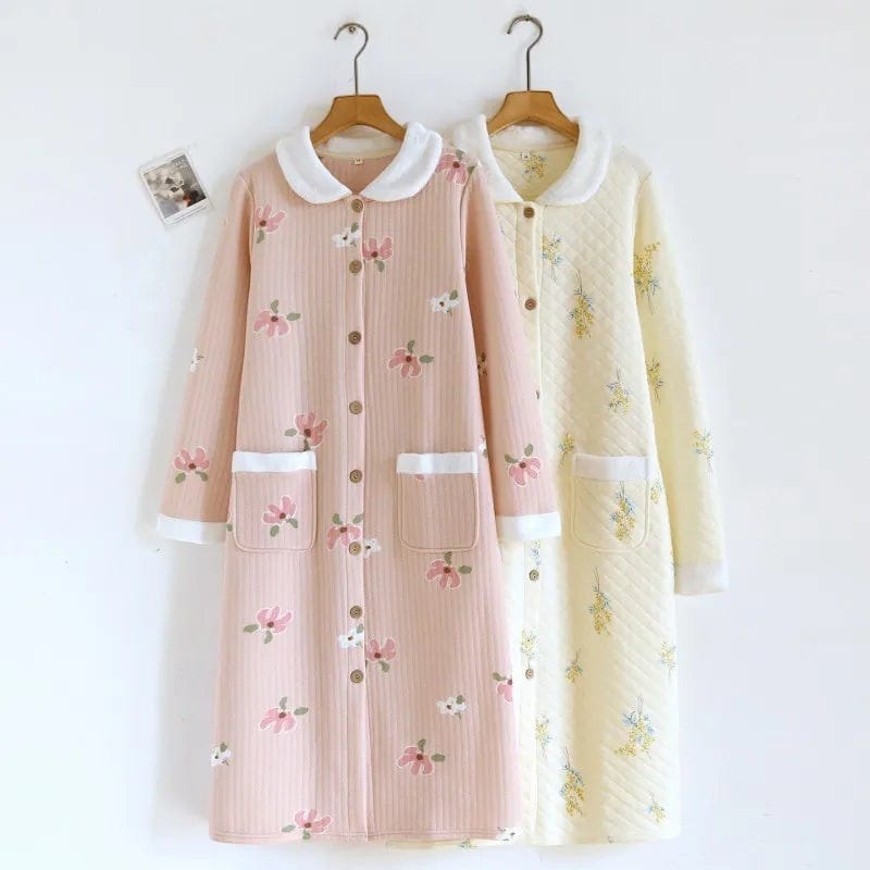 Robe de Chambre Femme Coton Motif Cute Chaude Hiver
