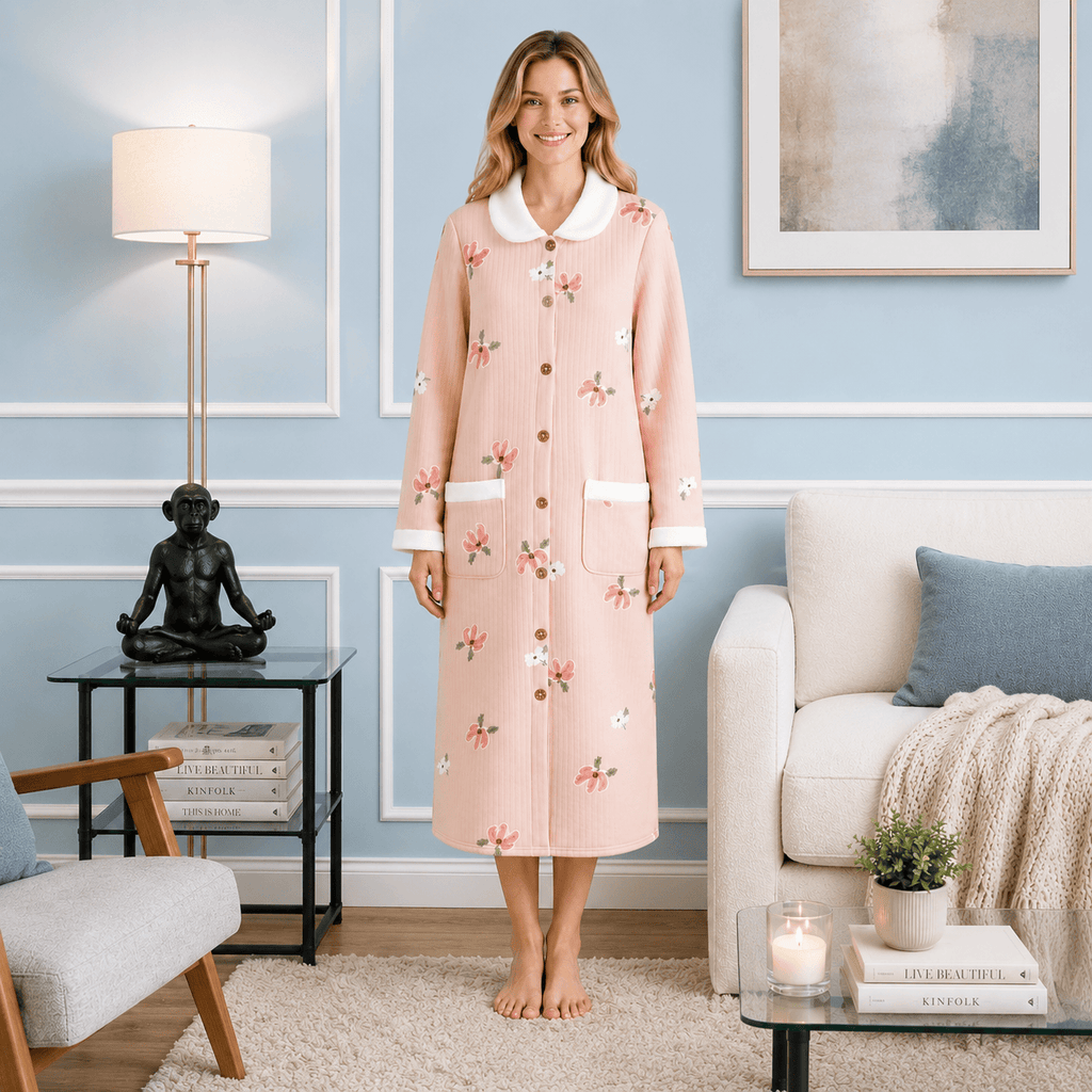Robe de Chambre Femme Coton Motif Cute Chaude Hiver