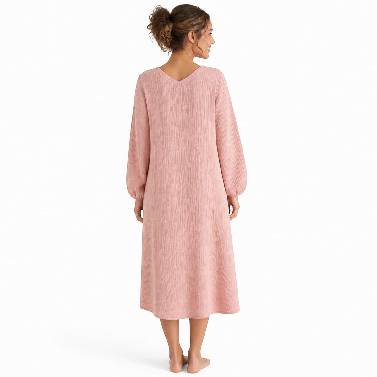 Robe de Chambre Femme Coton Uni Manches Longues