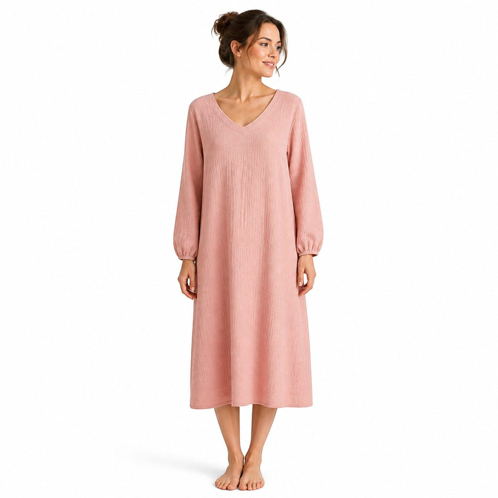 Robe de Chambre Femme Coton Uni Manches Longues