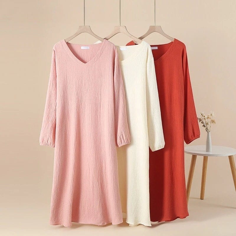 Robe de Chambre Femme Coton Uni Manches Longues