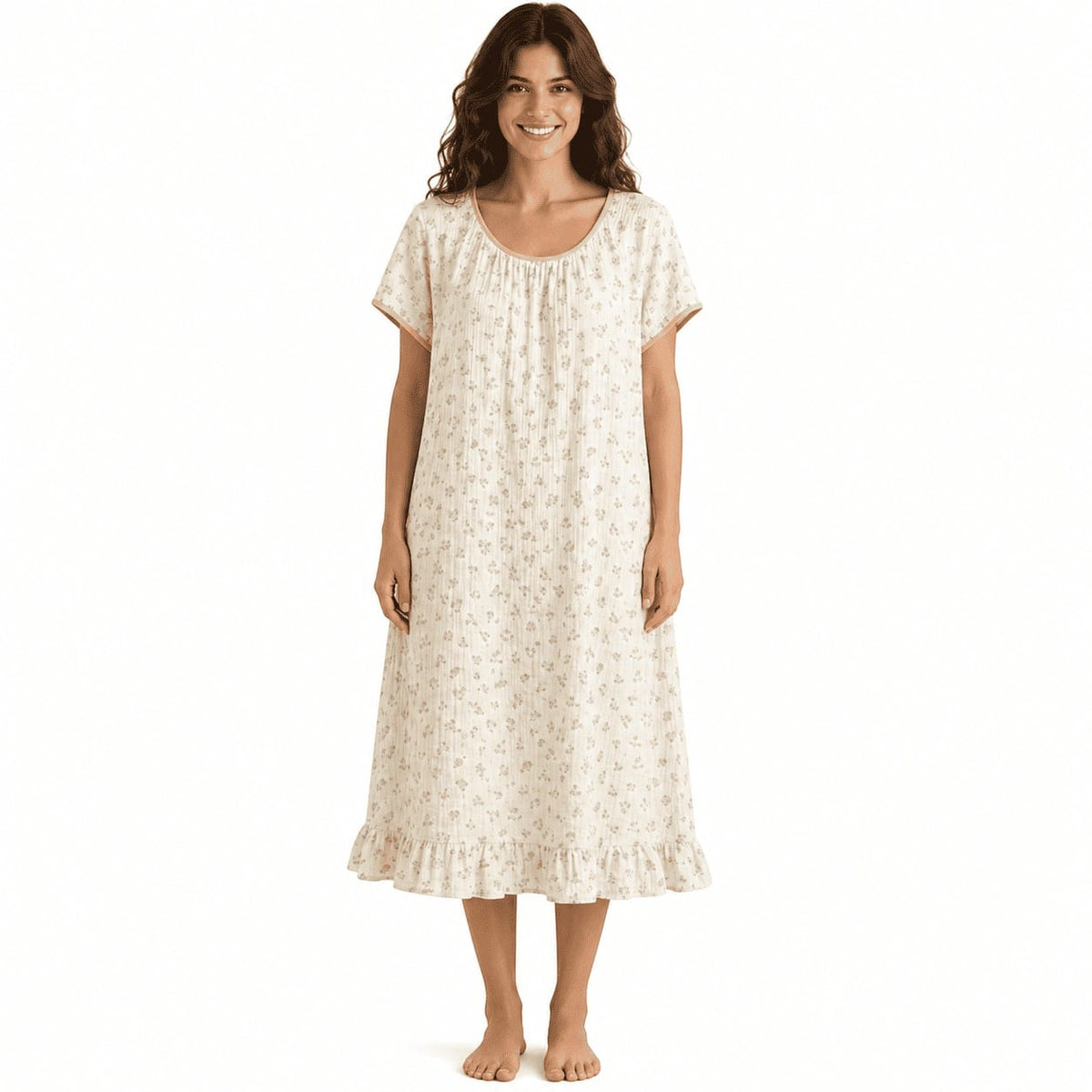 Robe de Chambre Femme Coton Uni Mi-Longue Jaune