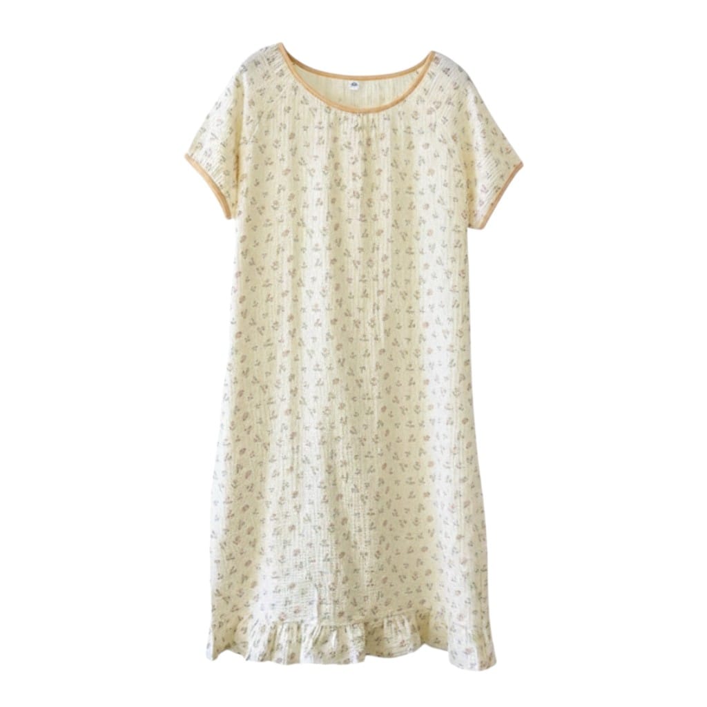 Robe de Chambre Femme Coton Uni Mi-Longue Jaune