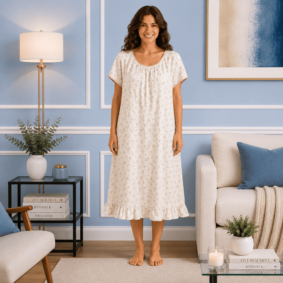 Robe de Chambre Femme Coton Uni Mi-Longue Jaune