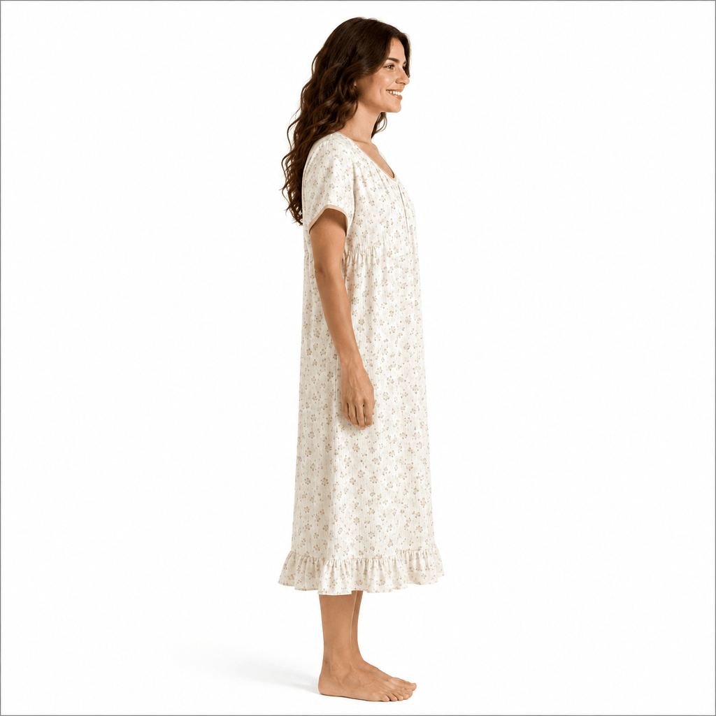 Robe de Chambre Femme Coton Uni Mi-Longue Jaune