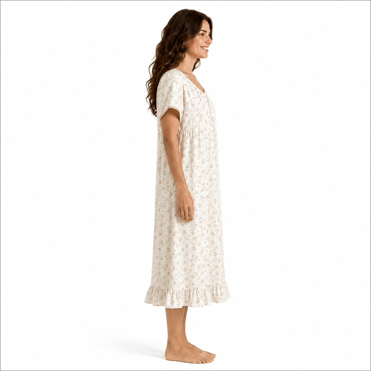 Robe de Chambre Femme Coton Uni Mi-Longue Jaune