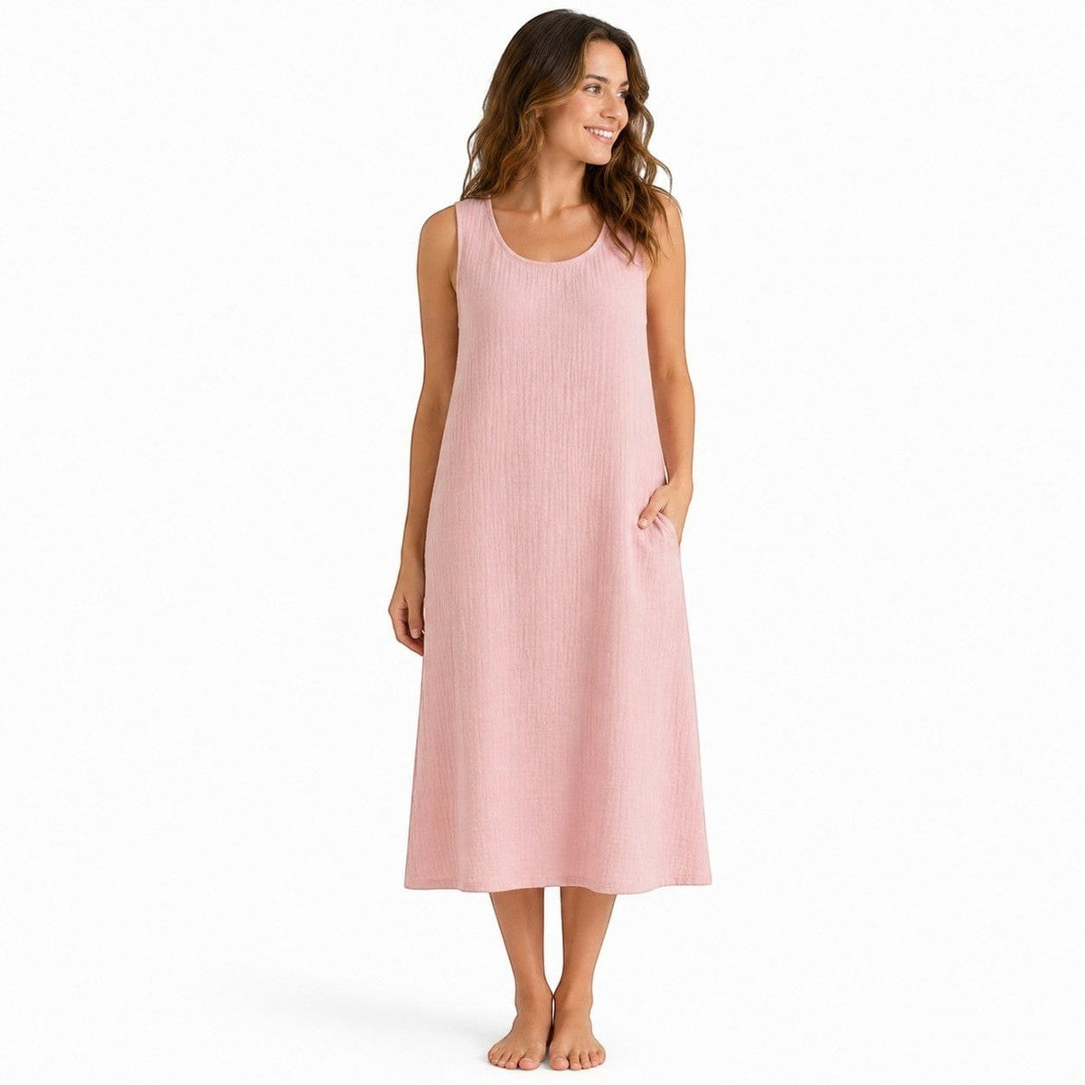 Robe de Chambre Femme Coton Uni Sans Manches Courte