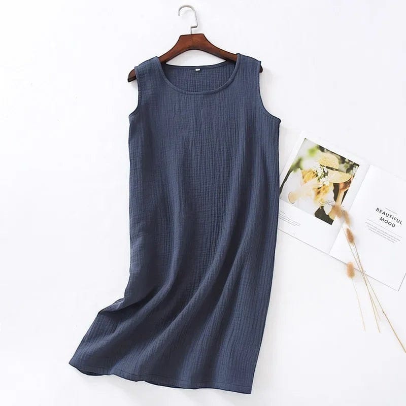 Robe de Chambre Femme Coton Uni Sans Manches Courte