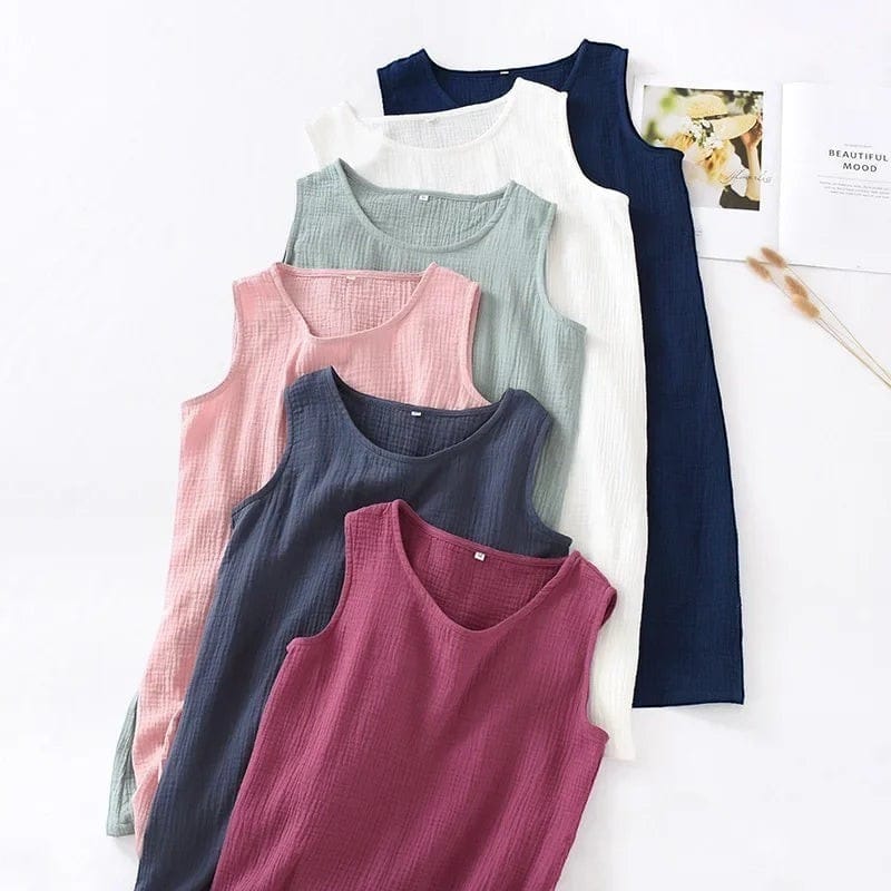 Robe de Chambre Femme Coton Uni Sans Manches Courte