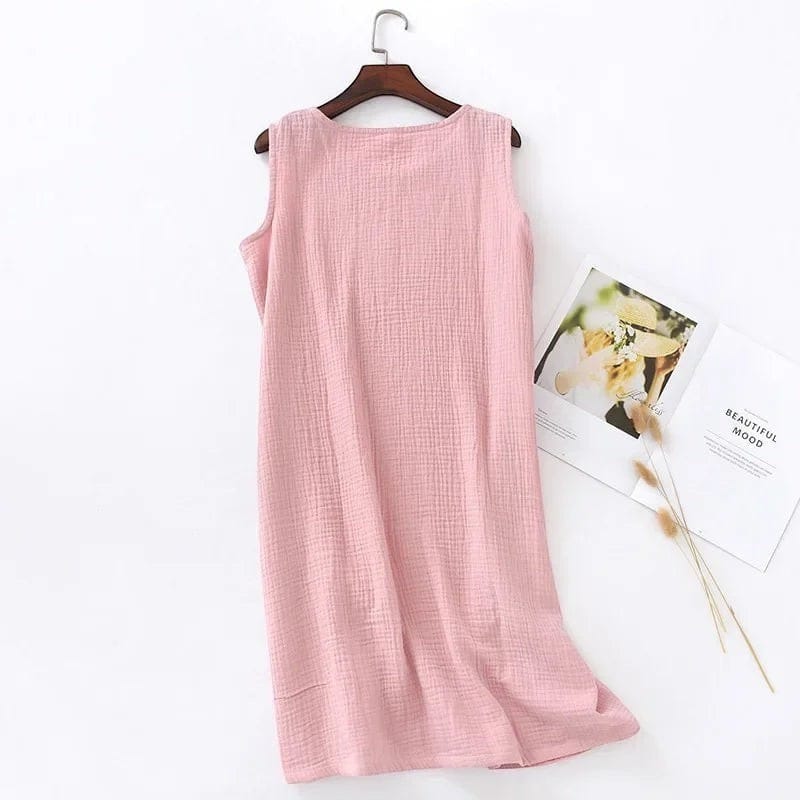 Robe de Chambre Femme Coton Uni Sans Manches Courte