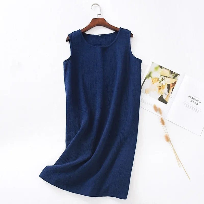 Robe de Chambre Femme Coton Uni Sans Manches Courte