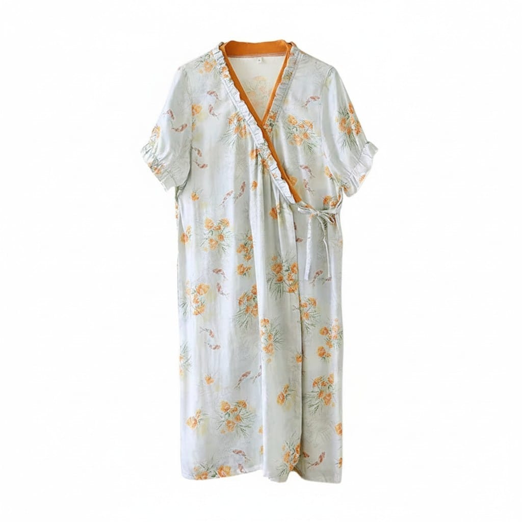 Robe de Chambre Femme Fibre de Bambou Kimono Fleuri