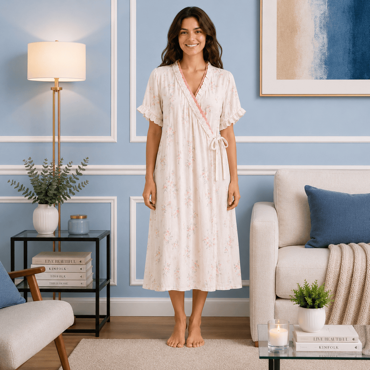 Robe de Chambre Femme Fibre de Bambou Kimono Fleuri