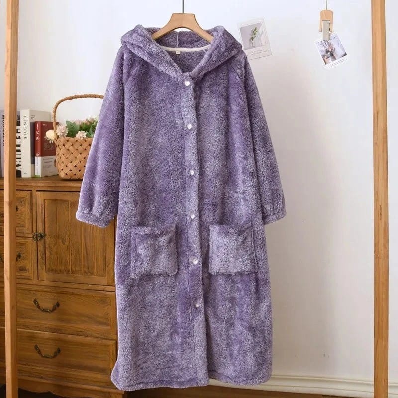 Robe de Chambre Femme Flanelle à Capuche Douce Hiver