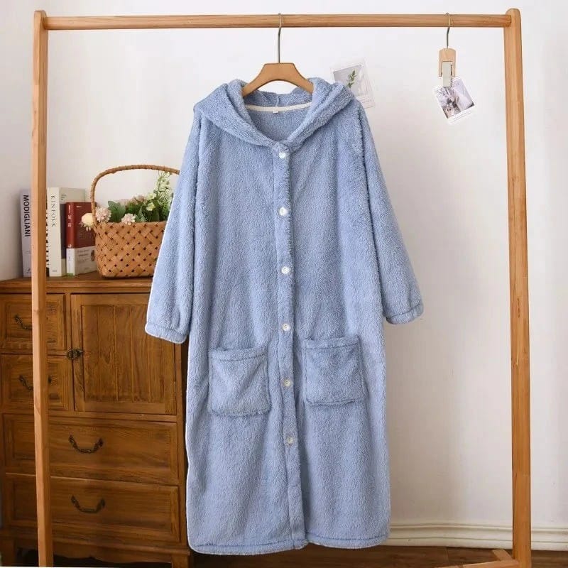 Robe de Chambre Femme Flanelle à Capuche Douce Hiver