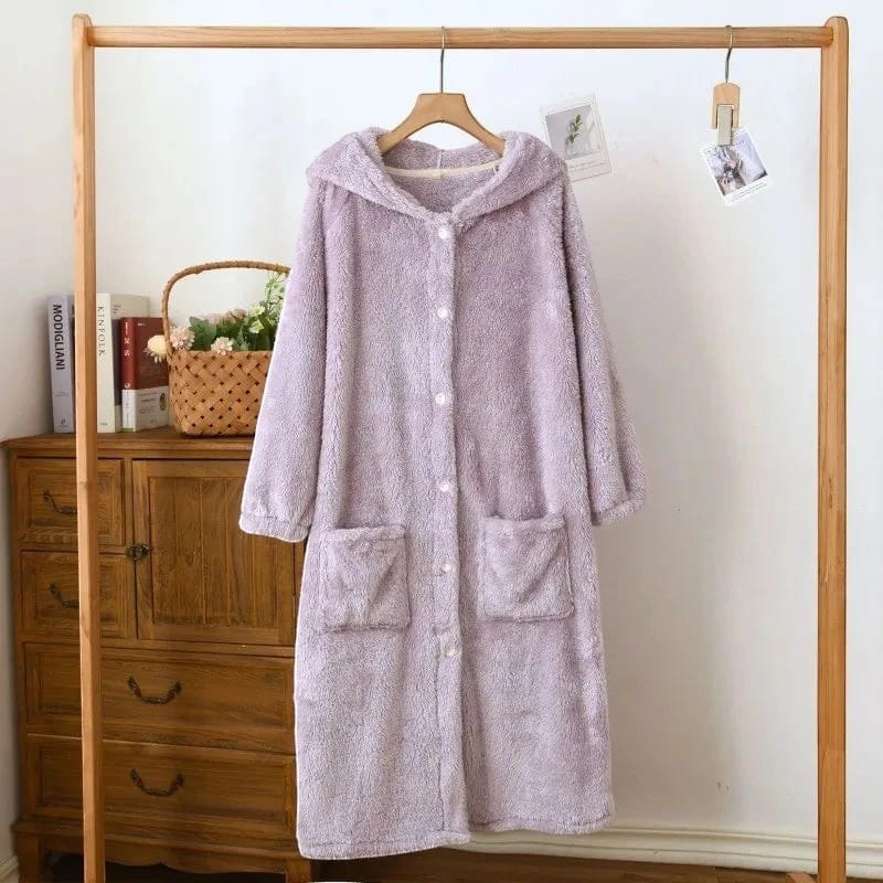Robe de Chambre Femme Flanelle à Capuche Douce Hiver