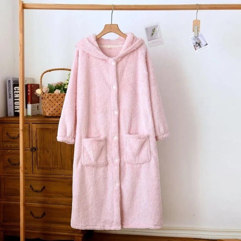 Robe de Chambre Femme Flanelle à Capuche Douce Hiver