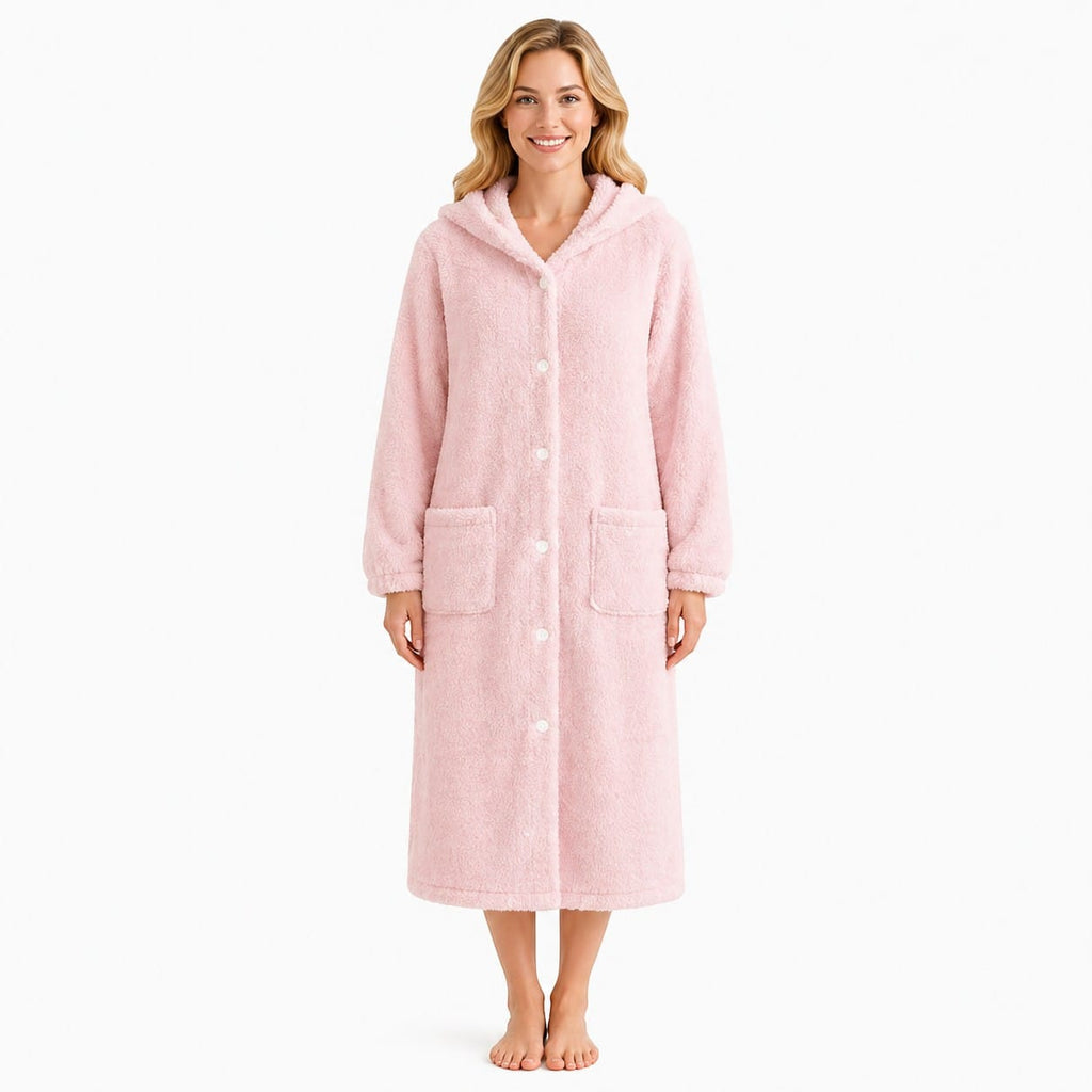 Robe de Chambre Femme Flanelle à Capuche Douce Hiver