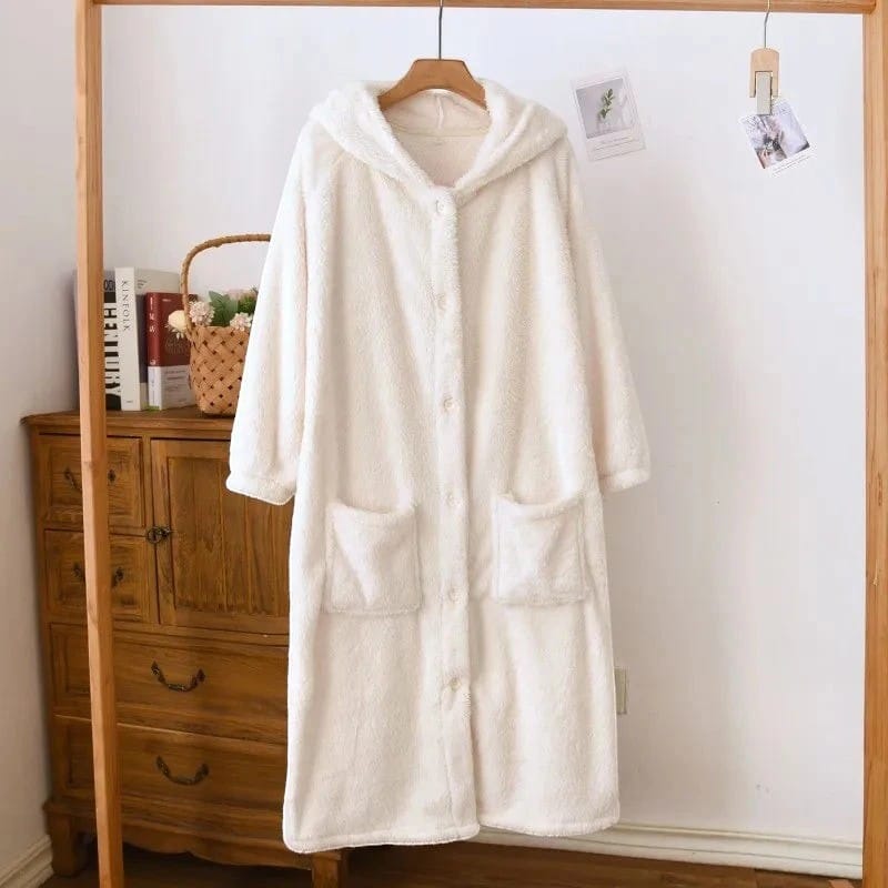 Robe de Chambre Femme Flanelle à Capuche Douce Hiver