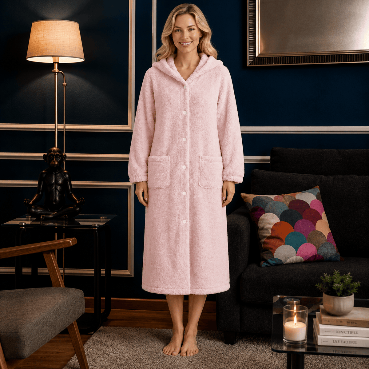 Robe de Chambre Femme Flanelle à Capuche Douce Hiver