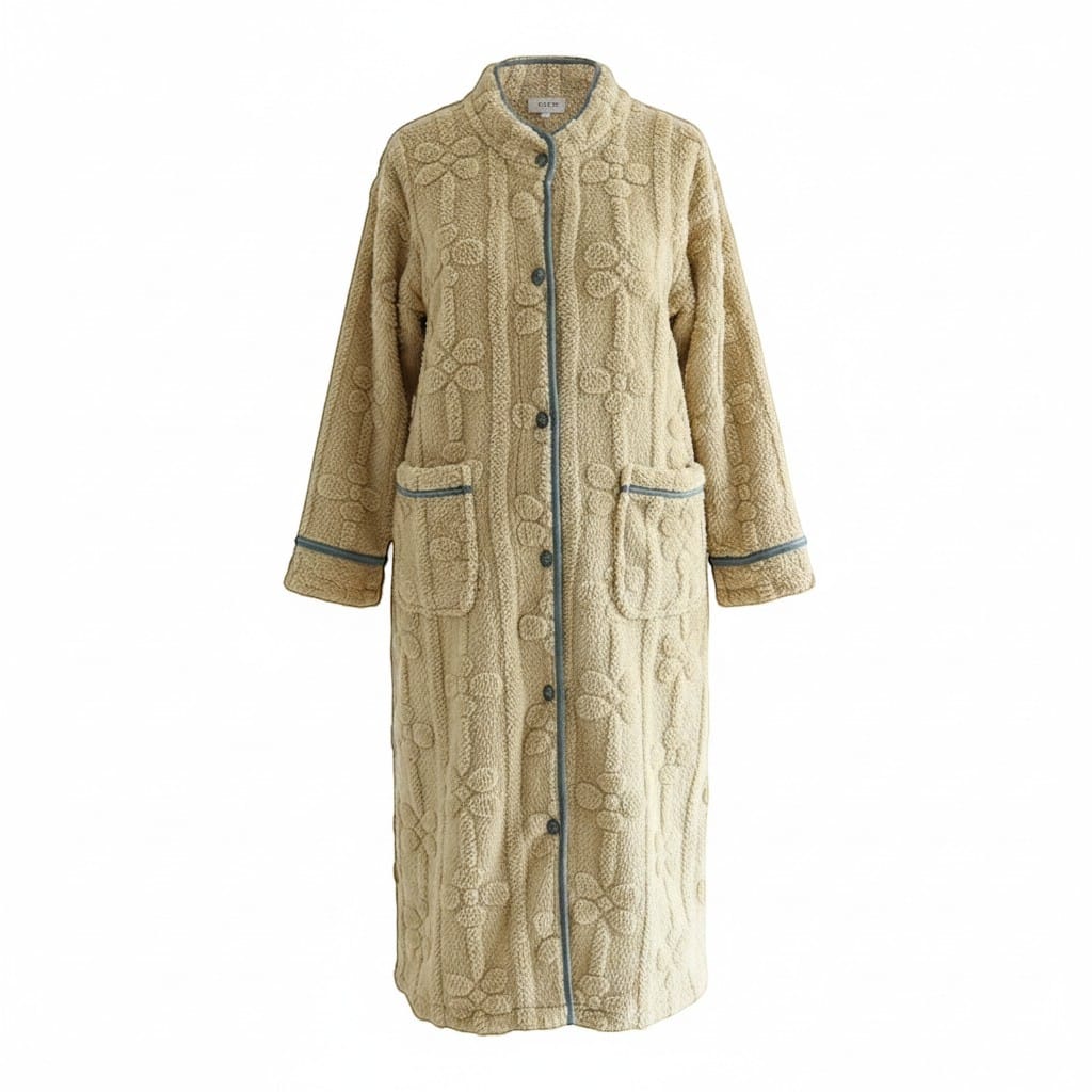 Robe de Chambre Femme Flanelle Boutonnée Col Montant