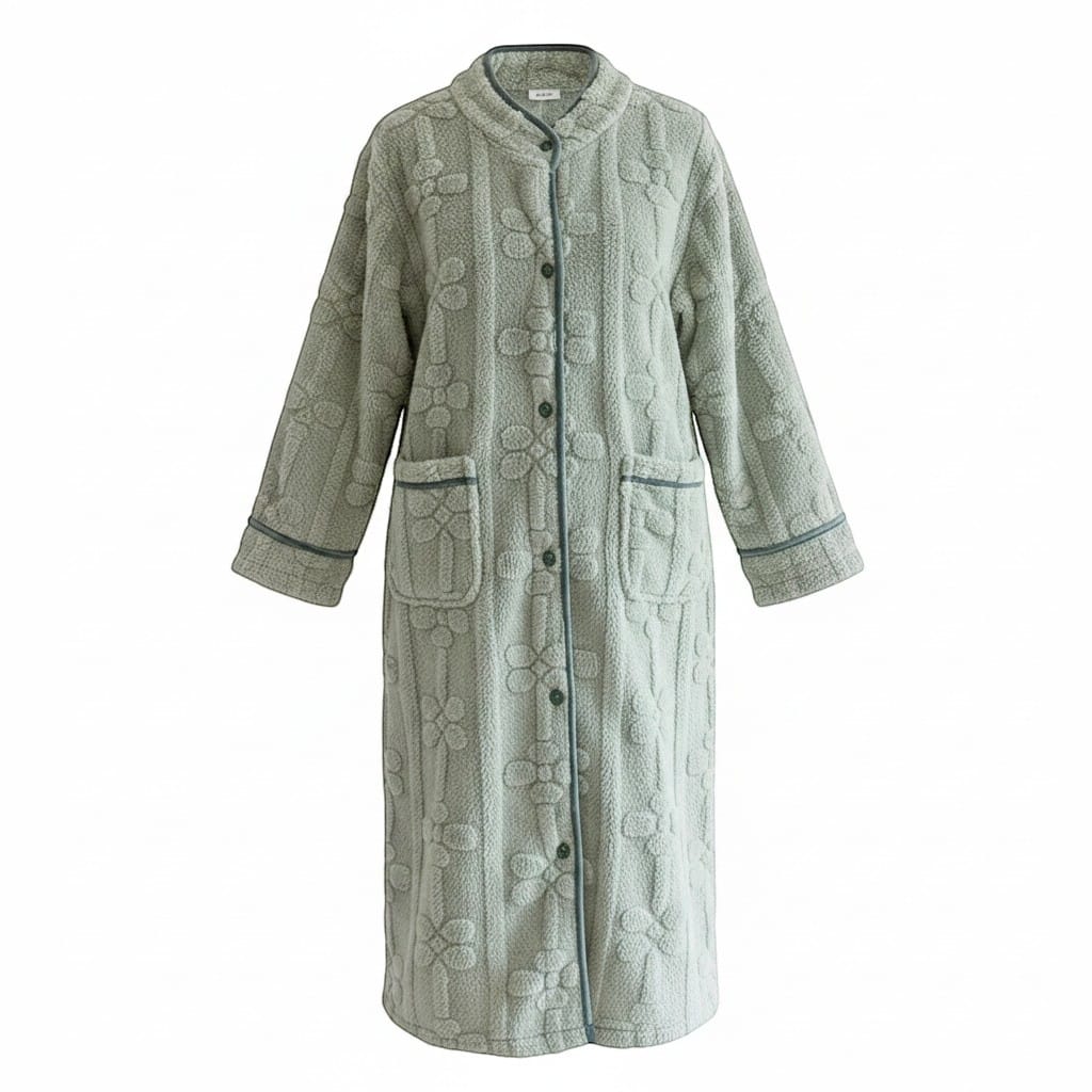 Robe de Chambre Femme Flanelle Boutonnée Col Montant