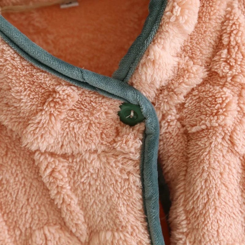 Robe de Chambre Femme Flanelle Boutonnée Col Montant