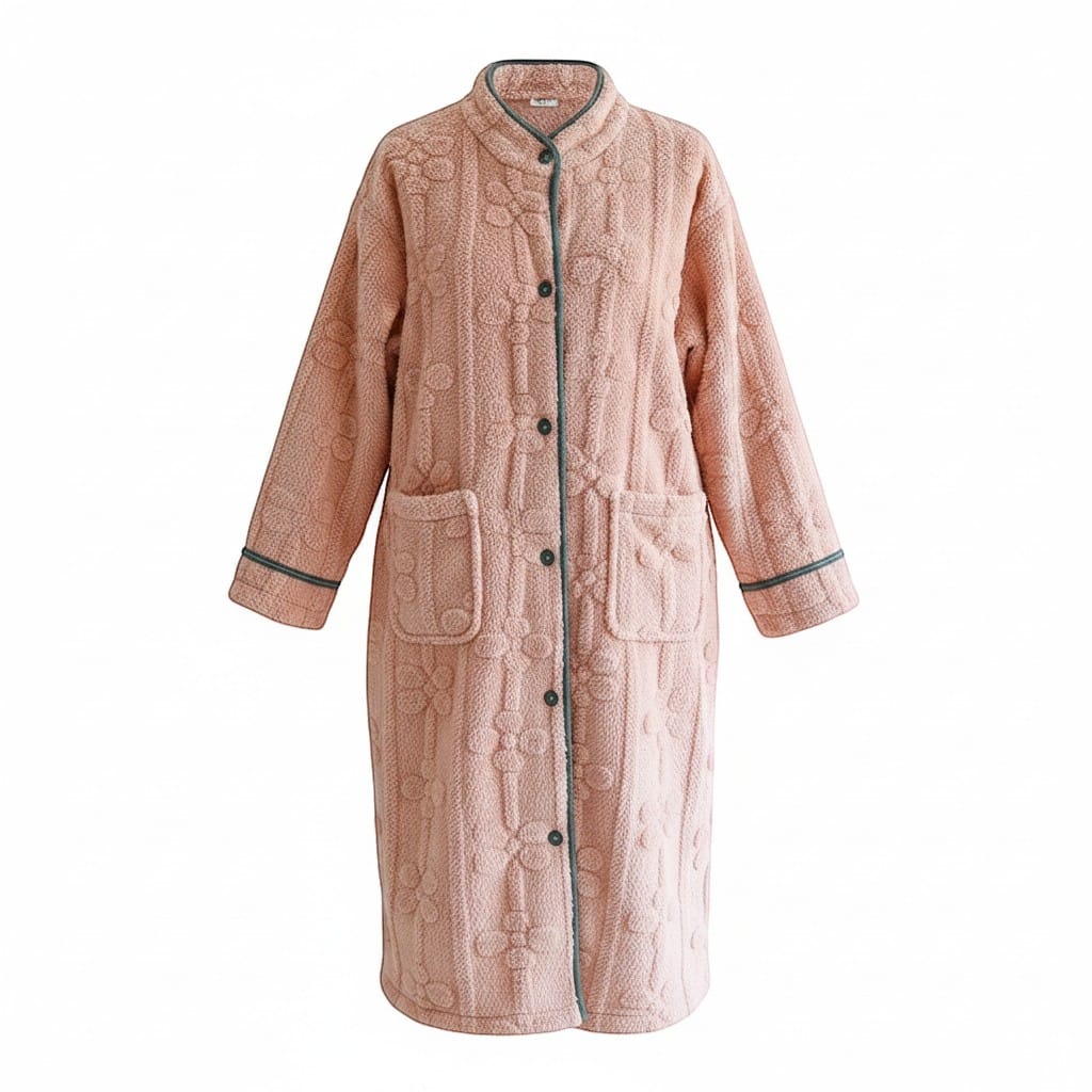 Robe de Chambre Femme Flanelle Boutonnée Col Montant